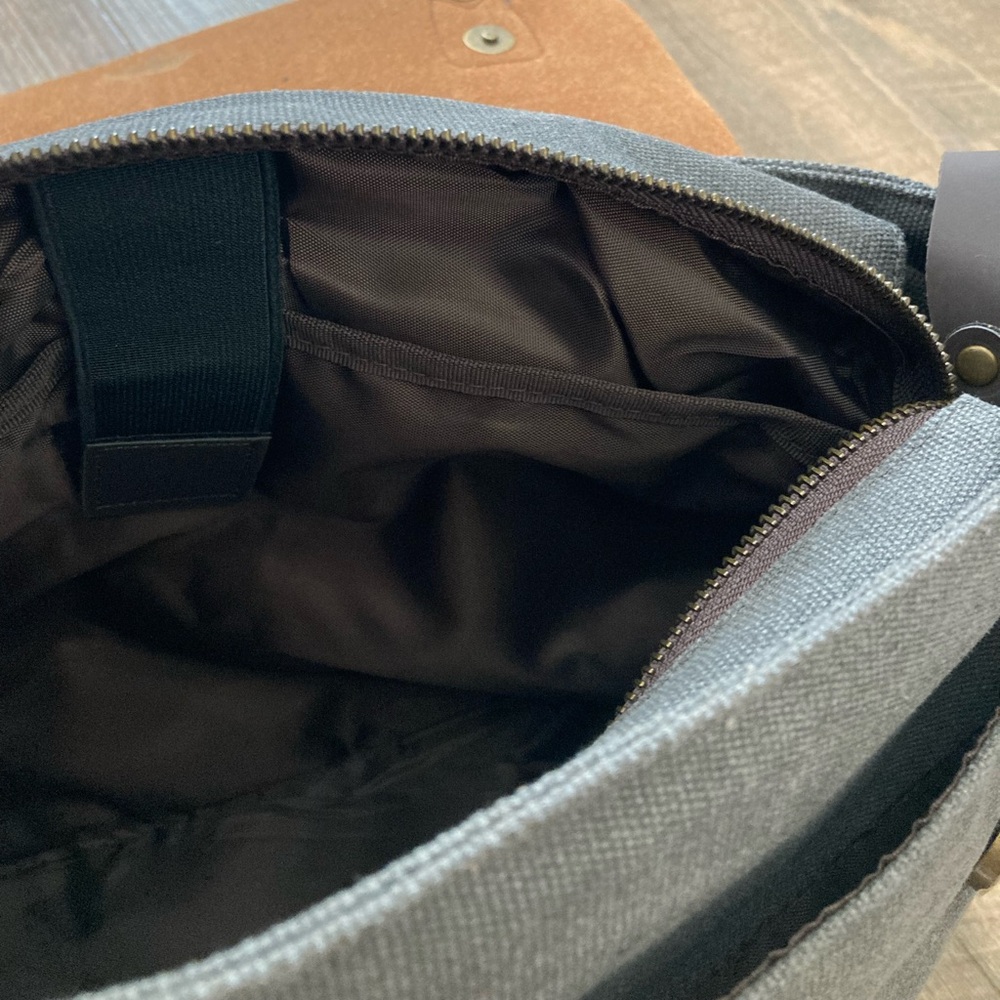 Buffalo Leather & Cotton Canvas Portfolio Business Briefcase Travel Bag - Picture 11 of 16